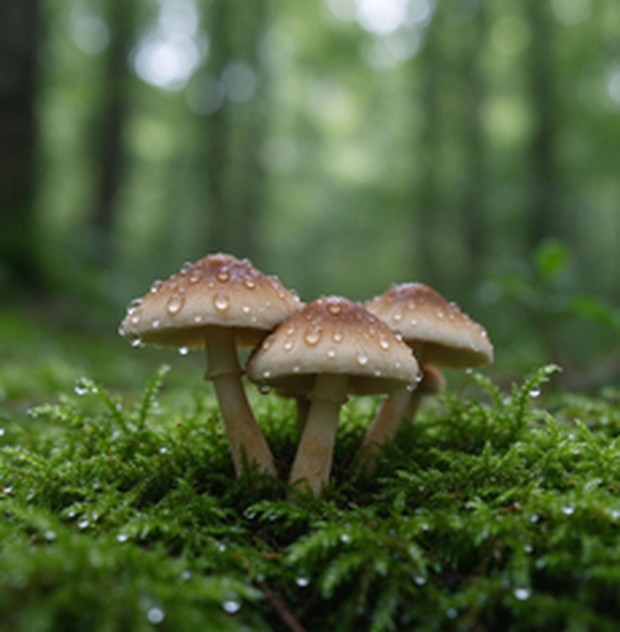苔藓上的小蘑菇：雨后森林的微观现场